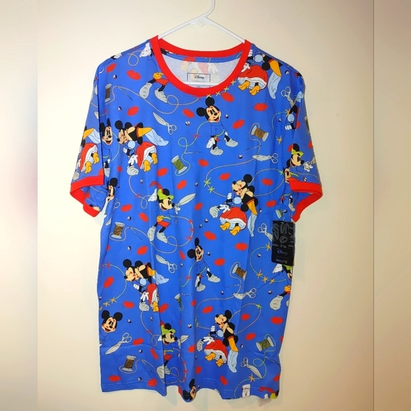 Loungefly Disney Mickey Mouse Patterned Shirt in Blue and Red Size XL - Picture 1 of 7